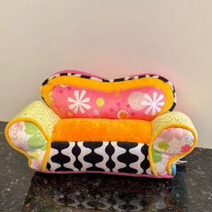 Manhattan Toys-Groovy Girls Pink, Orange, Checkered Sofa. Size 12”
